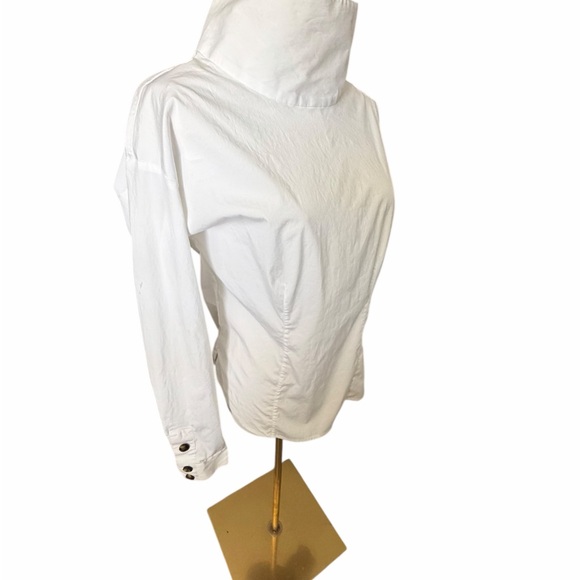 Veronica Beard White Cotton Mock Neck Fauri Button-Trim Long Sleeve Top Sz 8 - Picture 3 of 10